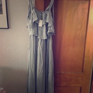 Off-the-Shoulder Pocketed Tie Maxi Dress- Large